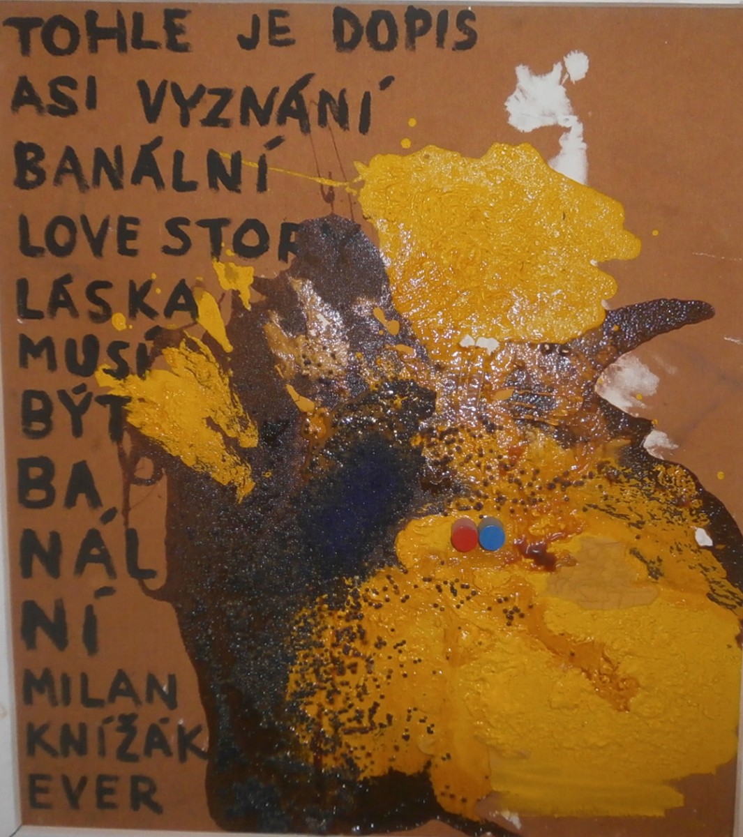 Dopis; 1995; kombinovaná technika na dřevěné desce; 101x92 cm