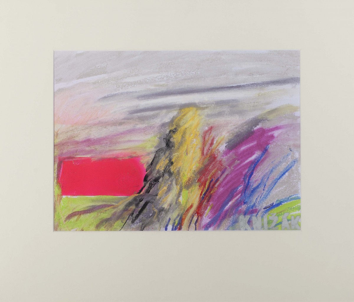 Krajina; 38x29 cm; akryl a pastel na papíře; 2014